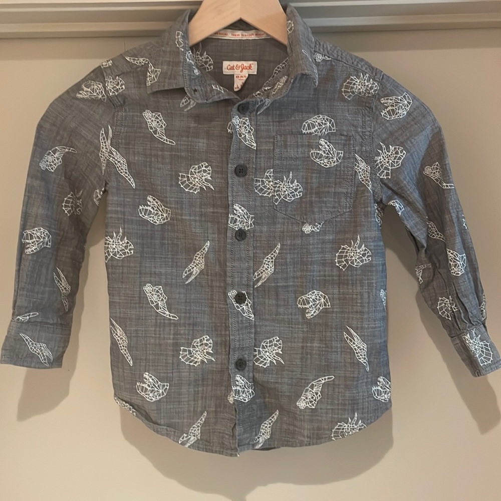CAT & JACK Boys Long Sleeve Button Down Long Sleeve Cotton Casual Shirt Size XS